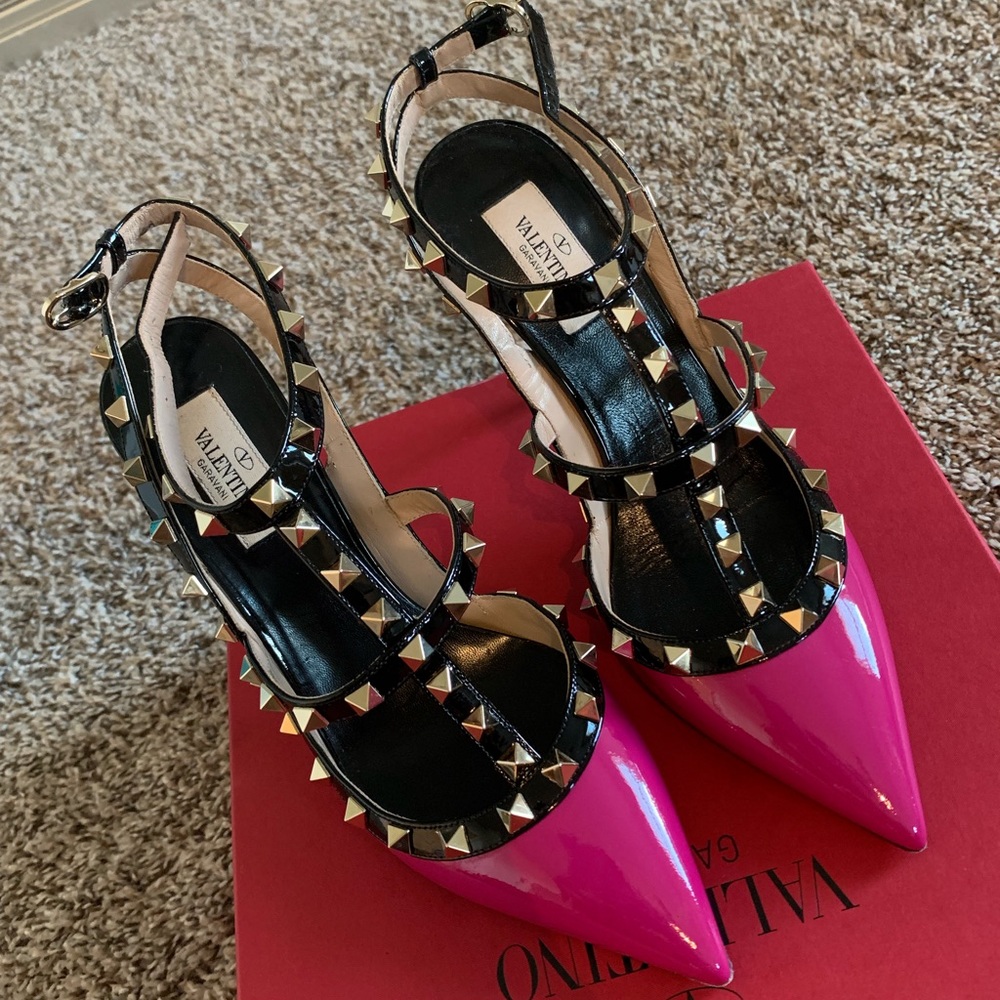 Pink and black Valentino pumps